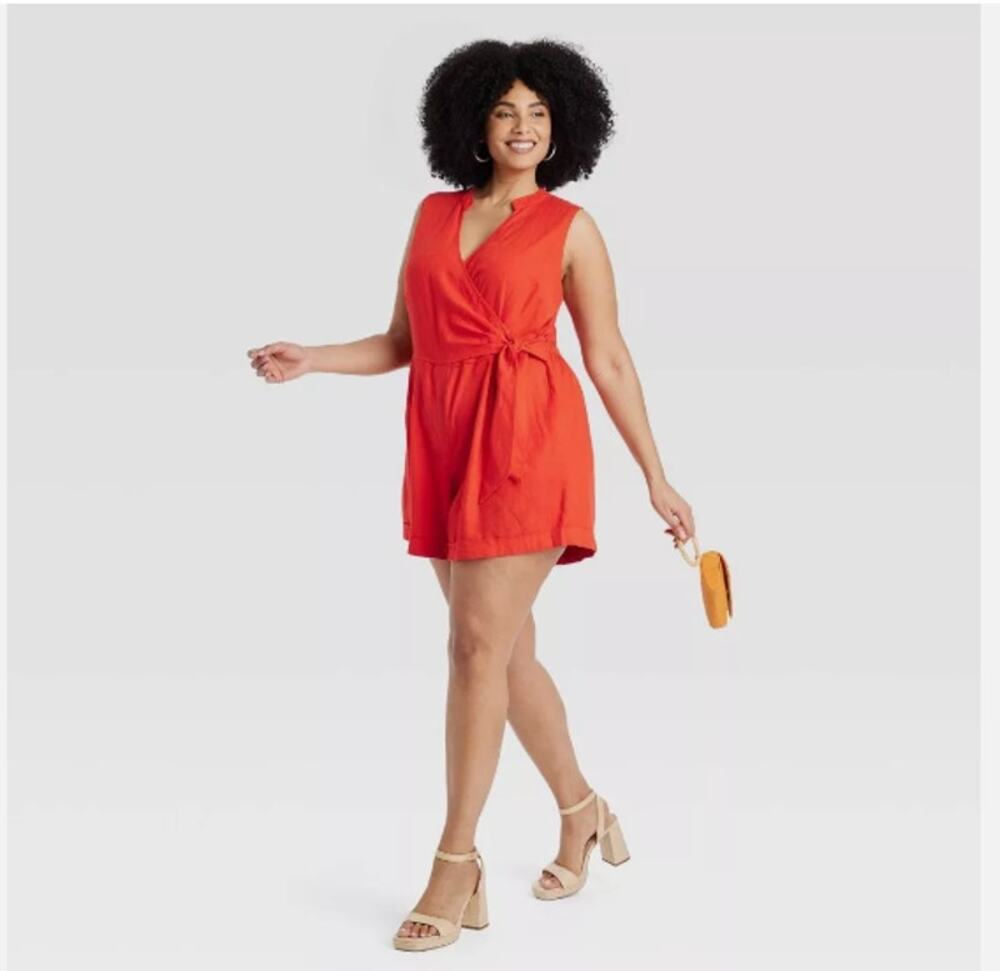 Sleeveless Romper Linen Size 2X Red NWT -A New Day-